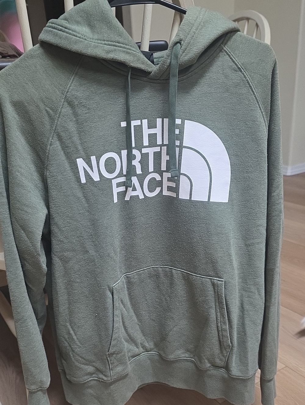The North Face Women's Olive Green Pullover Hoodie with White Logo Sz Medium